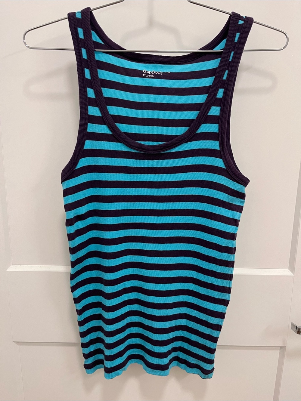 Striped Blue & Teal Scoop Neck Tank Top